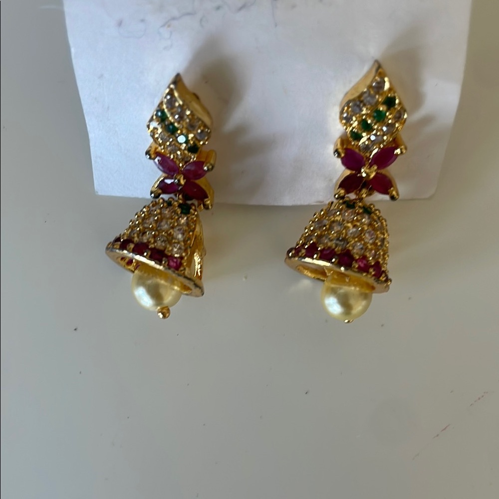 Elegant Gold and Red Dangle Earrings